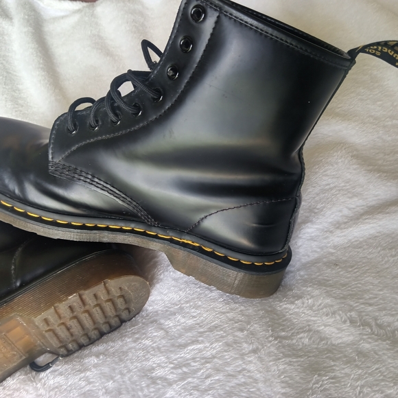 Dr. Martens used black ankle boots Sleek Black Lace-Up Combat Boots - Picture 9 of 10